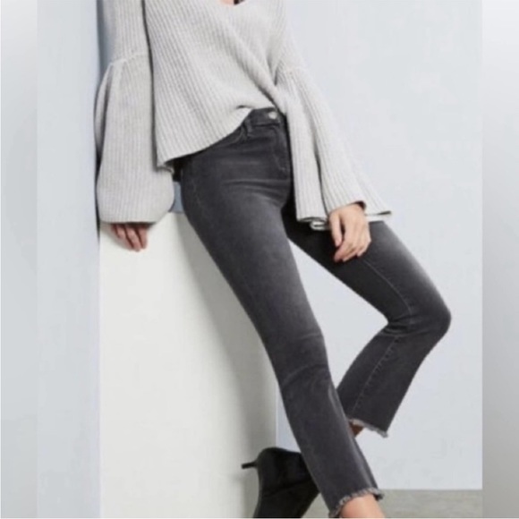 🐺Free People High Rise Crop Flare Stretch denim Jeans dark gray raw hem size 31 - Picture 2 of 12